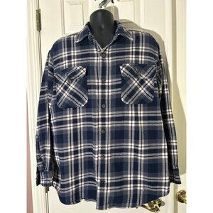 Duluth Trading Co Flannel Shirt Mens Large Blue Plaid Button Up Long Sleeve